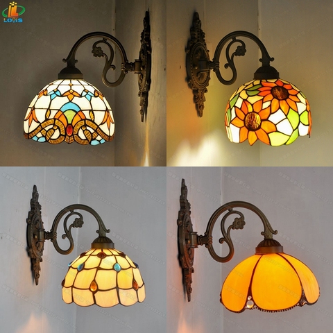 8 Inch American Baroque Glazed Wall Lamp Tiffany Style Living Room Backdrop Bedside Balcony Color Lighting Alloy Lamp Arm ► Photo 1/6