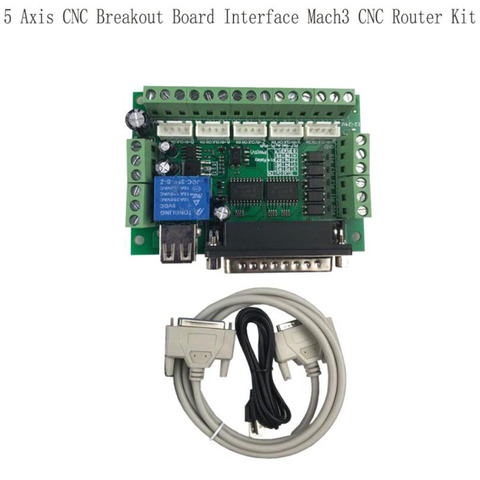 Carte de dérivation d'adaptateur d'interface CNC 5 axes améliorée pour pilote de moteur pas à pas Mach3 + câble USB et câble LPT ► Photo 1/4