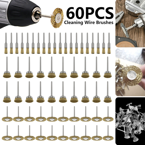 Brosse en laiton pour Mini perceuse, roue en fil d'acier inoxydable, outil rotatif Dremel pour Mini perceuse, polissage Dremel outils rotatifs Dremel accessoires 60 pièces ► Photo 1/6