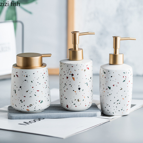 Céramique lavage des mains bouteille de liquide couleur Terrazzo modèle salle de bain fournitures Lotion bouteille de savon Portable distributeurs de savon ► Photo 1/6