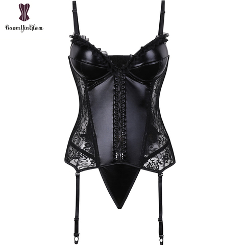 Lingerie en Faux cuir, soutien-gorge Push-Up, Bustier gothique pour la taille, entraîneur pour la taille, corset pour façonner avec sangles ► Photo 1/6