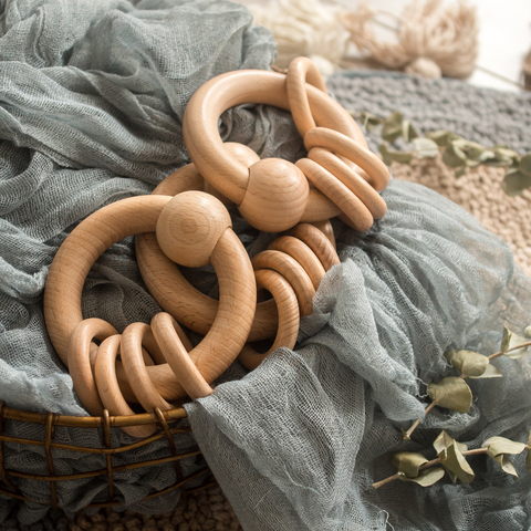 Hochet de dentition en bois de hêtre pour bébé, jouets, anneau de dentition, cloche de lit, cadeau éducatif, 1 pièces ► Photo 1/6