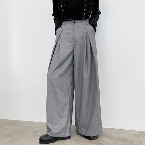 Hommes taille haute décontractée jambe large costume pantalon mâle rétro mode japon corée Streetwear pantalon Long ample ► Photo 1/6