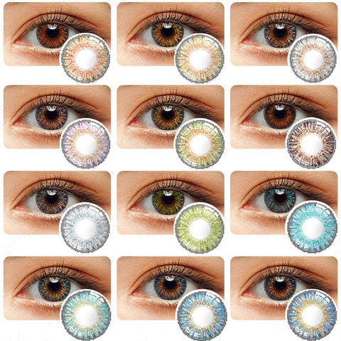 1 paire de Contacts colorés Contacts oculaires annuels 3 lentilles de Contact toniques pour les yeux lentilles de Contact couleur sans ordonnance avec étui gratuit ► Photo 1/6