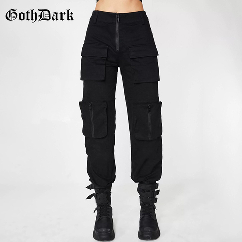 Goth Dark – pantalon gothique plissé Grunge pour femme, vêtement Harajuku Punk Patchwork avec poches à fermeture éclair, à la mode, automne 2022 ► Photo 1/6