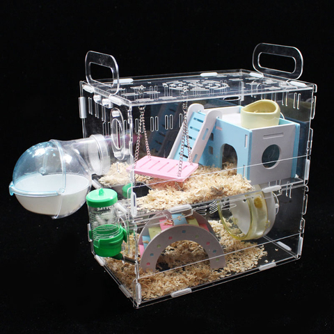 Hamster maison transparente à Double couche en acrylique, à une couche, Cage pour cochon d'inde, petits animaux domestiques, jouets de Villa surdimensionnés ► Photo 1/6