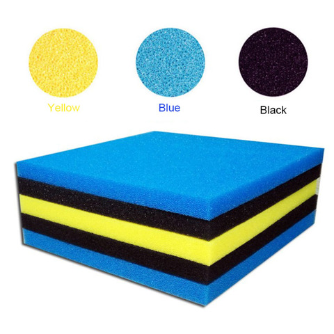 Filtre biochimique en mousse pour Aquarium, 50cm x 50cm x 2cm, mousse filtrante pour réservoir de poisson, bleu, noir, jaune ► Photo 1/6