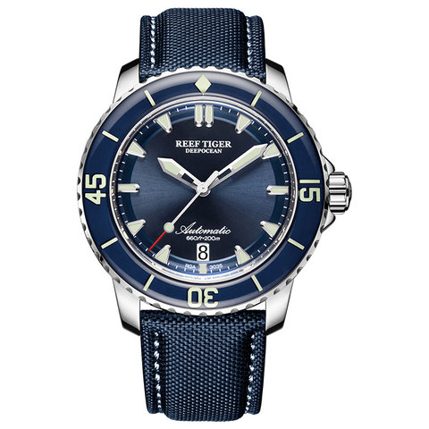 Récif Tigre/RT Super Lumineux Plongée Montres Hommes Bleu Cadran Analogique Automatique Montres Nylon Sangle reloj hombre 2022 RGA3035 ► Photo 1/6