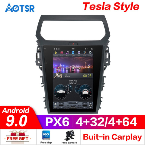 Autoradio Android 9.0, 4 go/64 go, Navigation GPS, lecteur DVD, unité centrale multimédia, audio, enregistreur cassette, style Tesla, pour voiture Ford Explorer 2011 ► Photo 1/6