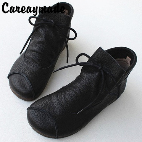 Careaymade-chaussures pour femmes en cuir véritable style art vache tendon semelle simple orteil couche cuir de vache main et cheville bottes courtes ► Photo 1/6