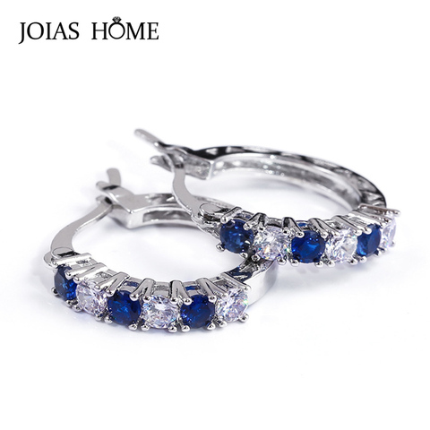 JoiasHome-boucles d'oreilles en argent Sterling 925, pour femmes, avec des pierres précieuses rondes en saphir, bijoux fins, fêtes de mariage, vente en gros ► Photo 1/6