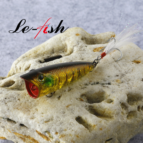 Le fish – leurre rigide Popper en plastique avec plumes, appât artificiel idéal pour la pêche en surface, triple crochet, 60mm, 8.4g ► Photo 1/6