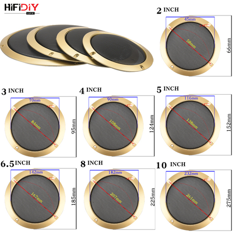 Doré 2 3 4 5 6.5 8 10 pouces haut-parleur Net couverture haute qualité voiture maison maille enceinte haut-parleurs en plastique cadre en métal fer grilles de fil ► Photo 1/6