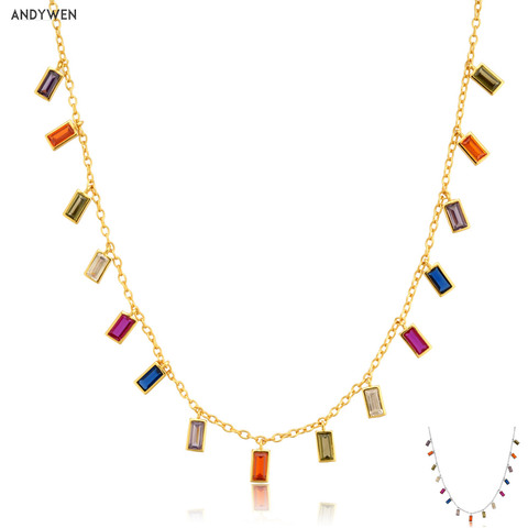 ANDYWEN 925 en argent Sterling coloré Zircon breloques arc-en-ciel chaîne ras du cou longue collier mode femmes fête européenne beaux bijoux ► Photo 1/6