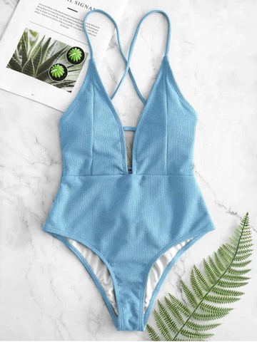 Sexy licou solide femmes maillots de bain bleu haut découpé une pièce maillot de bain dos nu string maillot de bain femme maillot de bain Monokini ► Photo 1/5