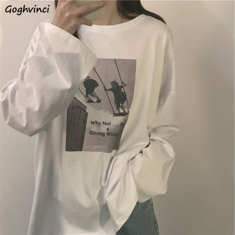 Manches longues T-shirts femmes printemps o-cou imprimé coréen Hip Hop Street Wear femmes hauts Ulzzang Ins filles tout-match décontracté rétro ► Photo 1/6