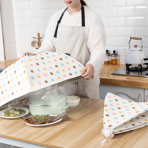 80cm housse de repas restes de nourriture poussière maison Duster couverture couverture végétale parapluie cuisine couverture plat pliable isolation Table couverture ► Photo 1/6