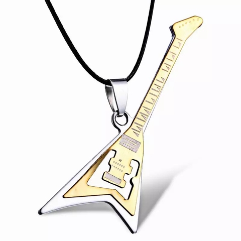 Rinhoo – collier avec pendentif guitare musicale pour homme et femme, en acier inoxydable, chaîne en cuir, à la mode, bijoux de Festival de musique Pop ► Photo 1/5