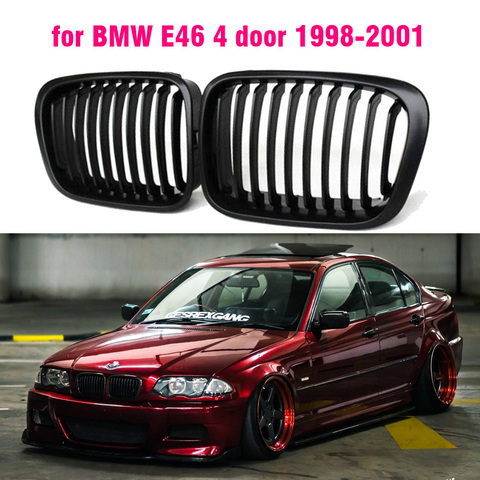 Gril noir brillant de Style de latte de Grille de rein avant pour BMW E46 4 porte 1998 1999 2000 2001 Style de voiture ► Photo 1/4