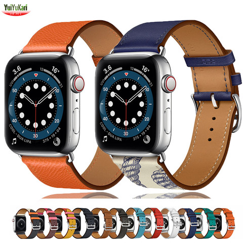 Bracelet en cuir pour bracelet de montre Apple 44mm 40mm 38mm 42mm iWatch bracelet de montre à tour unique pour Applewatch série 5 4 3 se 6 ► Photo 1/6