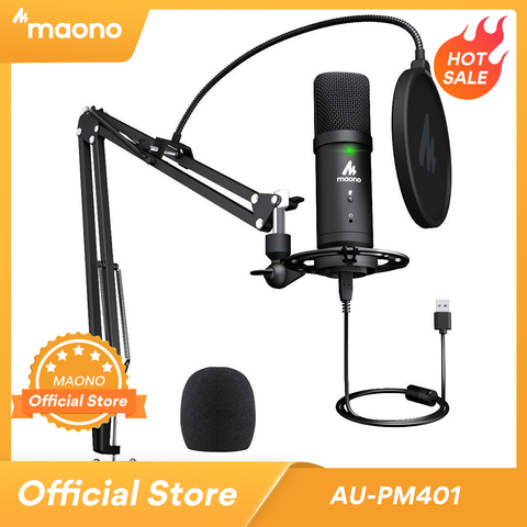 MAONO PM401 USB micro ensemble 192KHz/24Bit Microfone professionnel cardioïde condensateur Podcast micro avec bouton muet et prise Audio ► Photo 1/6