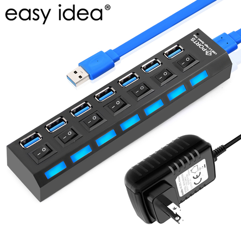 HUB USB 3.0, 4/7 ports multiples, avec adaptateur d'alimentation, pour ordinateur portable, USB-HUB, 2.0 ► Photo 1/6