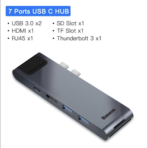 Baseus hub USB hub USB vers USB 3.0 adaptateur HDMI pour MacBook Pro air hub Thunderbolt 3 quai RJ45 répartiteur USB double moyeu De Type C ► Photo 1/6