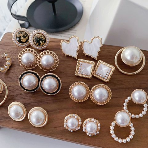 Boucles d'oreilles en imitation de perle pour femmes, Design coréen, élégant, gros Clip rond, Non percé, Baroque, bijoux, vente en gros ► Photo 1/6
