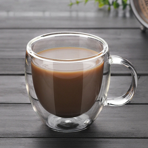 Tasses à café de bière de tasse en verre de Double mur résistant à la chaleur tasses à thé faites à la main Drinkware Transparent avec la verrerie de poignée ► Photo 1/6