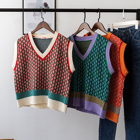 Argyle – Gilet tricoté sans manches pour Femme, pull Chic, Vintage, automne-hiver, 2022 ► Photo 1/6