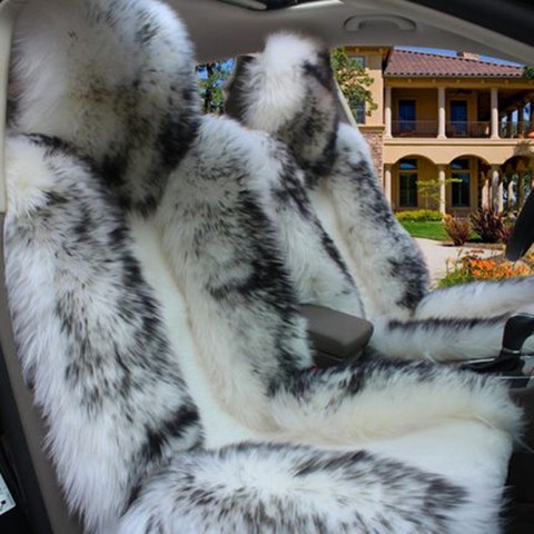 Housse de siège de voiture en laine 100% naturelle longue, tapis chaud australien en fourrure de mouton, coussin de siège de voiture en peluche, taille universelle 1 pièce ► Photo 1/6