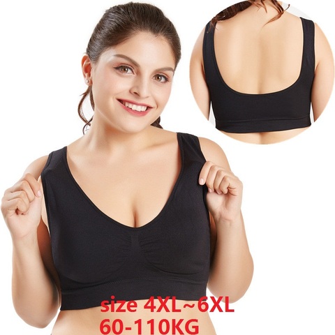 Soutien-gorge de sport pour femmes, grande taille 4XL et 5XL et 6XL, avec coussinets, brette de sport confortable, sans fil, pour dormir, actif ► Photo 1/6