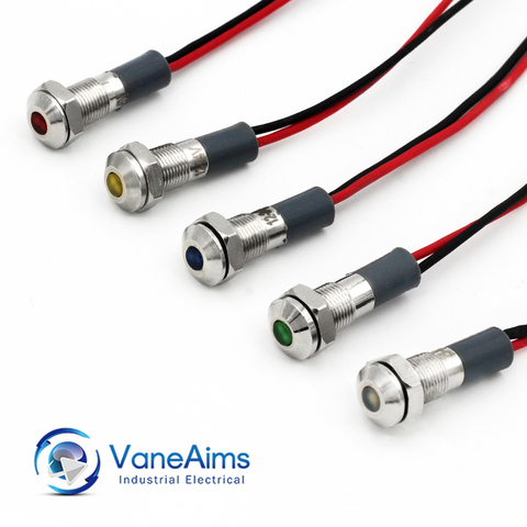 6MM LED indicateur en métal met en évidence les petits voyants anti-poussière IP67 rouge jaune bleu vert blanc violet lumières 12V24V110V220V ► Photo 1/6