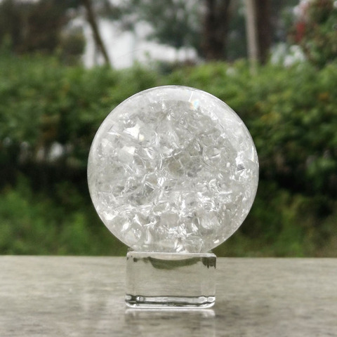 Boule de cristal craquelée de glace 5/6cm, boule de Quartz, sphère magique Fengshui, ornements fontaine d'eau, roche, bonsaï, décoration de maison ► Photo 1/5