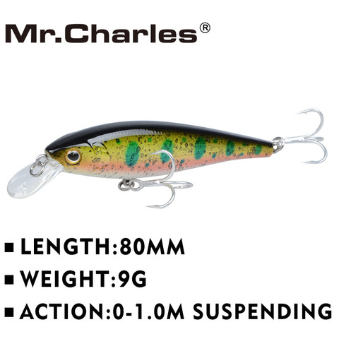 Mr.Charles-leurre de pêche rigide flottant Super coulant de qualité professionnelle, appât méné, décroché, 80mm/9g, 0 à 1m ► Photo 1/6