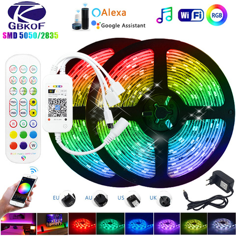 Bande lumineuse LED Flexible avec WiFi et contrôleur Wifi de musique + adaptateur ue, bande lumineuse 12V, 5050 SMD 2835, 5M 10M 15M, 20M, nouvelle collection ► Photo 1/6