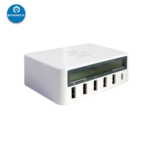 Station de charge rapide USB Multiport intelligente, avec coussinet de charge sans fil, écran LCD 3.0, pour iPhone, Samsung, Huawei et tablette ► Photo 1/6