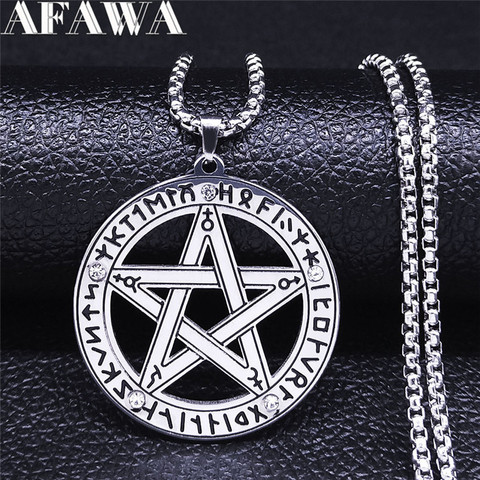 Rune Alphabet pentagramme Viking, chaîne en acier inoxydable, pendentif, colliers, bijoux ronds connecteur métal ► Photo 1/6