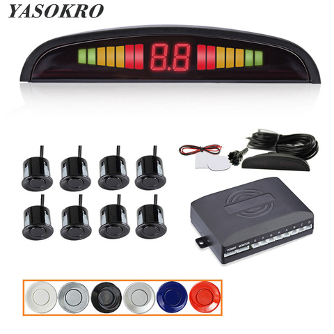 YASOKRO – Kit de capteurs de stationnement LED Parktronic, avec 8 capteurs, affichage rétroéclairé, système de détection de Radar de recul 12V ► Photo 1/6