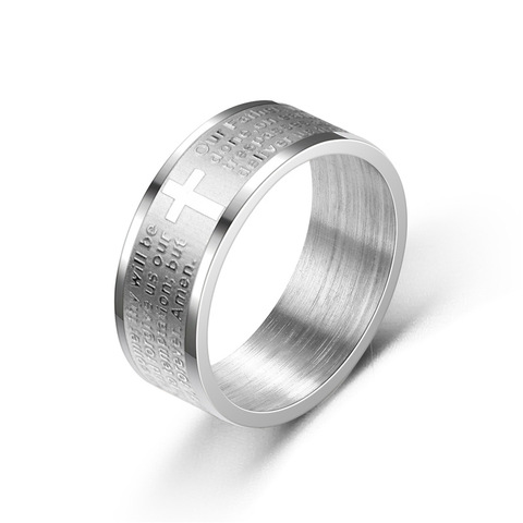 AsJerlya 8mm titane acier inoxydable anglais lettre bague de prière hommes Bible croix anneaux pour femmes hommes jésus chrétien bijoux ► Photo 1/5