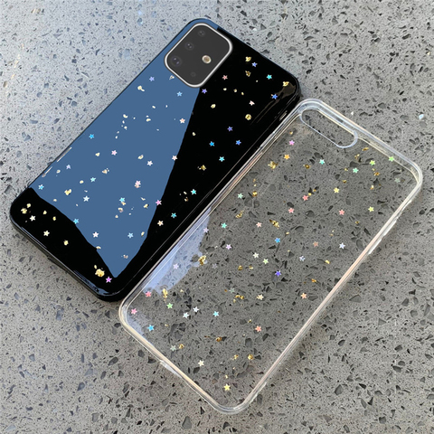 Coque de téléphone à feuille d'or étoiles, étui transparent pour Samsung Galaxy A51 A71 A81 A91 A50 A70 A60S A40S A30S A20S A10E A80 M10 M20 M30 M40 ► Photo 1/6