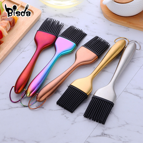 1Pc brosse à huile en acier inoxydable poignée Silcone brosse or huile pâtisserie Barbecue Grill outils cuisine badigeonner ustensiles de cuisson ► Photo 1/6