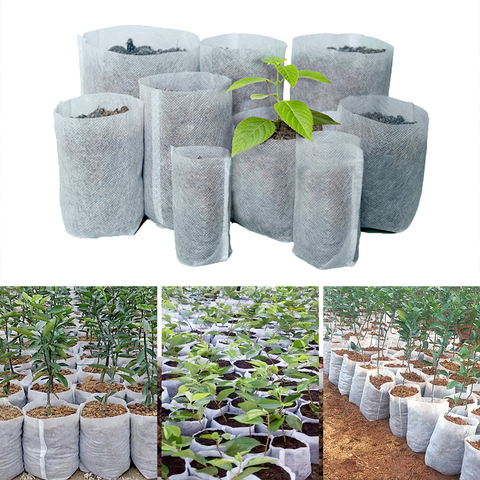 100 pièces différentes tailles biodégradable Non-tissé pépinière sac plante cultiver sacs tissu poche semis Pots écologique plantation sacs ► Photo 1/6