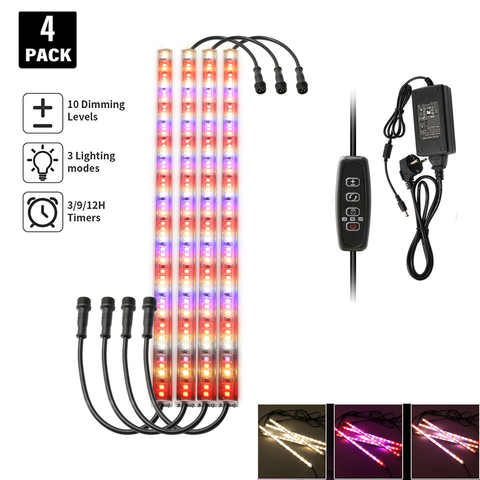 Phytolampe de croissance LED, 4 pièces/lot, barre de lumière à spectre complet, lumière blanche chaude pour plantes d'intérieur avec variateur de synchronisation, fournisseur d'énergie ► Photo 1/6