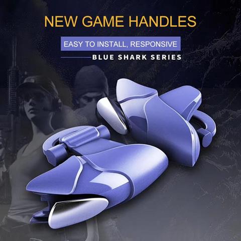 Poignée requin bleu mangeant du poulet, 1 paire de gâchette de jeu pour PUBG, poignée de jeu Mobile, Joystick en métal pour Iphone et Android, nouveau ► Photo 1/6