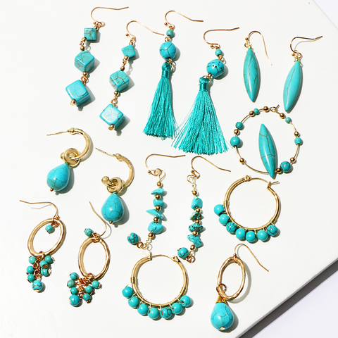 KOMi bohème Turquoises perles boucles d'oreilles grande étoile cercle goutte gland boucle d'oreille pour les femmes fête bijoux accessoires сенг© A0536 ► Photo 1/6