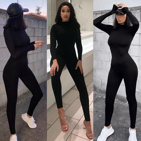 2022 printemps femmes Sexy combinaison Streetwear à manches longues moulante solide Sport Fitness combinaisons barboteuse salopette pour femmes Body suit ► Photo 1/6