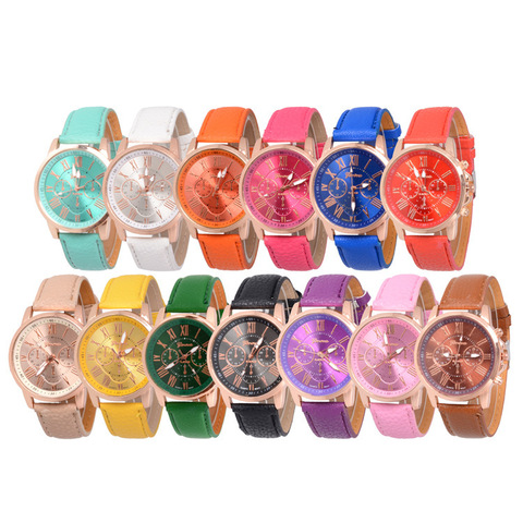 Montre à Quartz pour femmes, bracelet en cuir Orange, luxe, numérique, cadran en alliage, cadeau pour Couple, H07 ► Photo 1/6