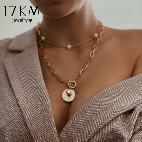 17KM-colliers chaîne Punk pour femmes, 2 pièces/ensemble, couleur or, perles ras du cou, pendentifs multicouches, bijoux de fête ► Photo 1/6