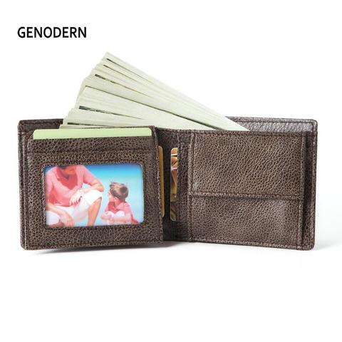 GENODERN nouveauté RFID Portefeuille Court pour Hommes avec Poche à Monnaie En Cuir Véritable Hommes Portefeuilles à deux volets mâle Bourse Portefeuille Homme ► Photo 1/6